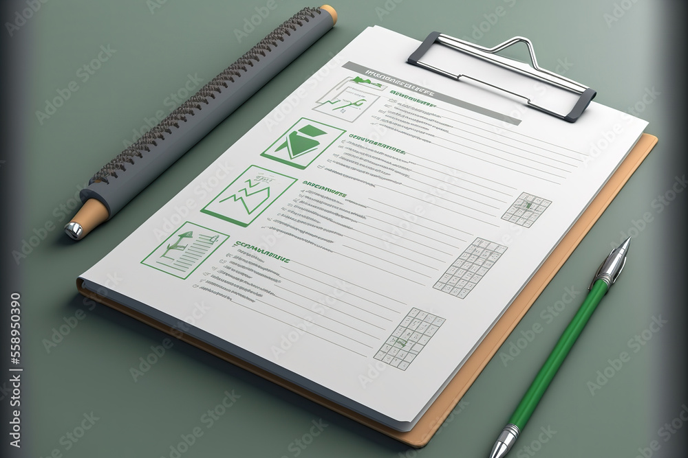 3D clipboard on green background, notepad icon. 3d render illustration. (ai generated)