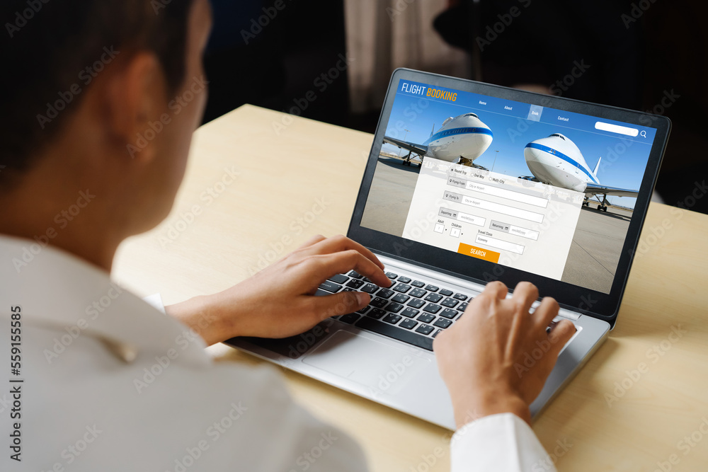 Online flight booking website provide modish reservation system . Travel technology concept .