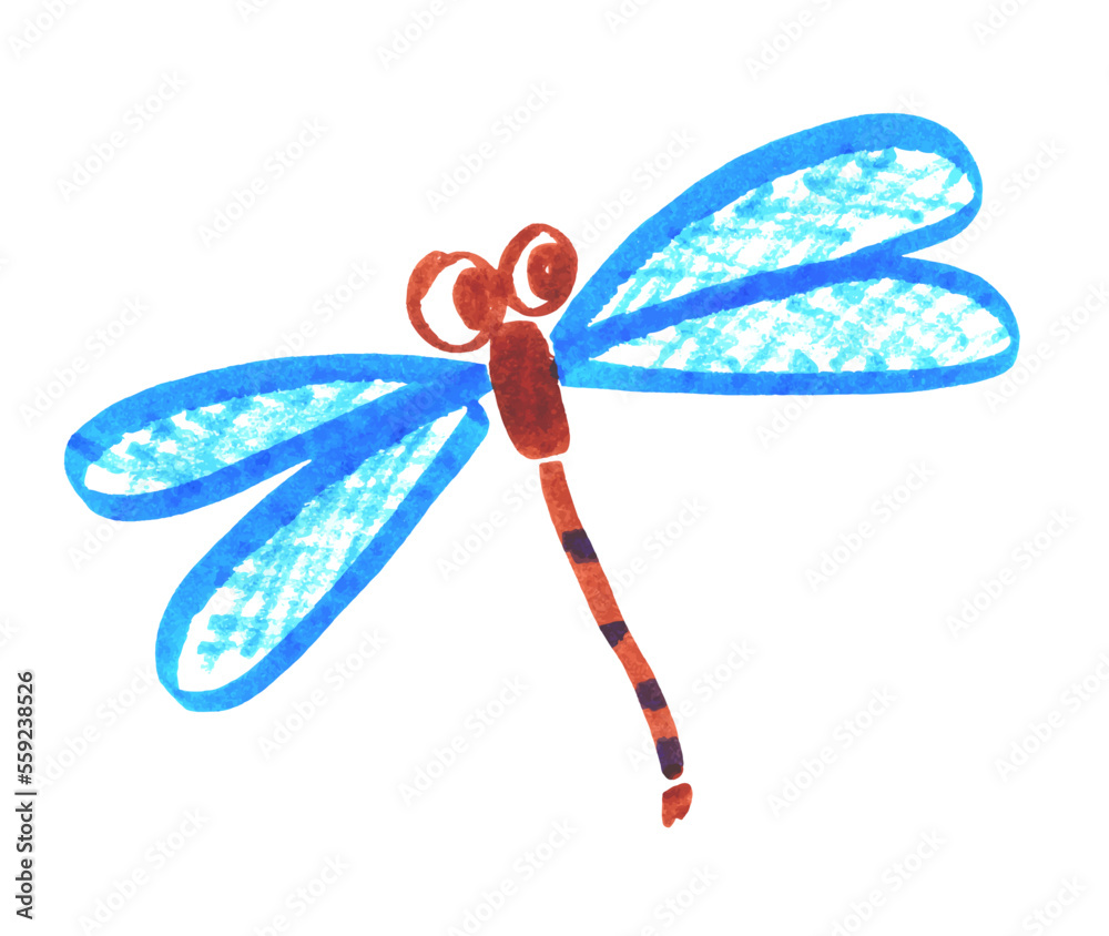 Felt pen childlike drawing of cute dragonfly