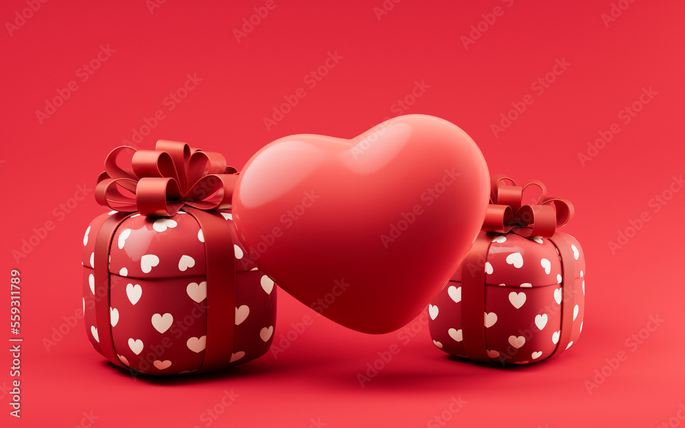 Gift box and love heart, festival celebration, 3d rendering.