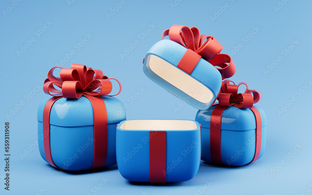 Gift box with cartoon style, 3d rendering.