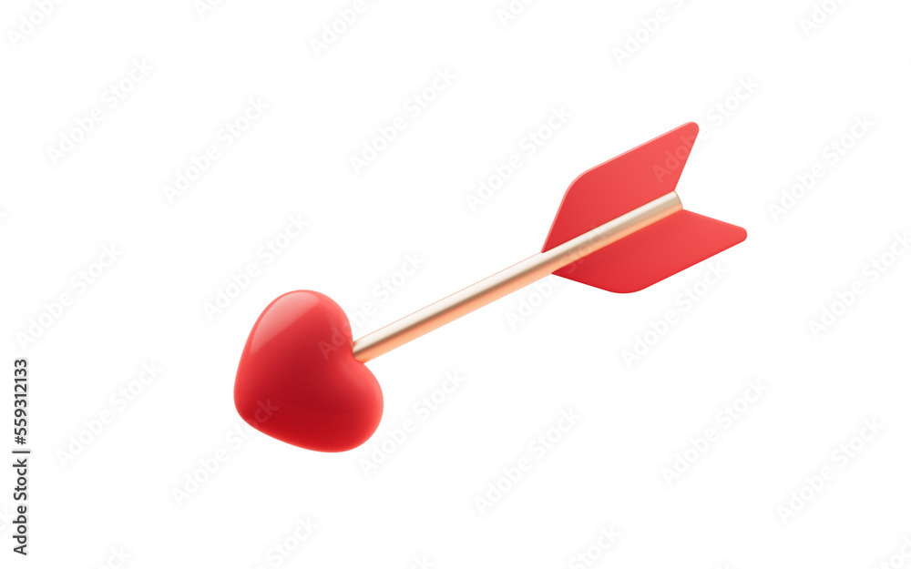 Love heart arrow with Valentines Day concept, 3d rendering.