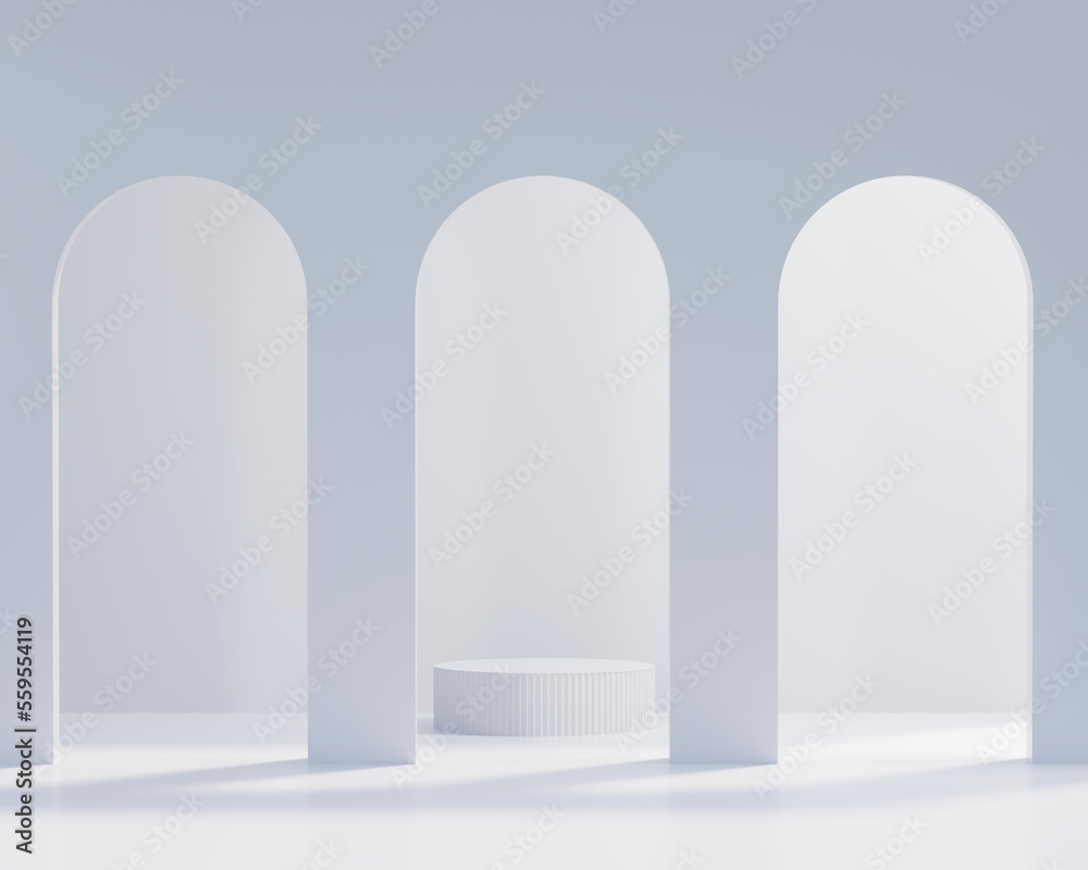 Abstract Minimal Modern White Podium Platform For Product Display Showcase 3D Rendering