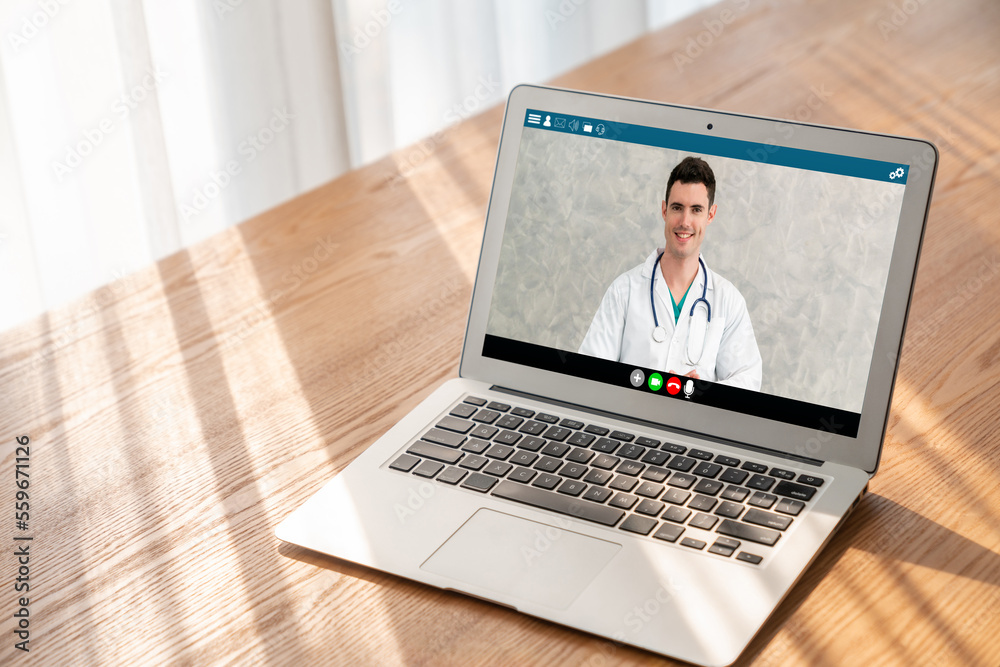 Doctor video call online by modish telemedicine software application for virtual meeting with patien