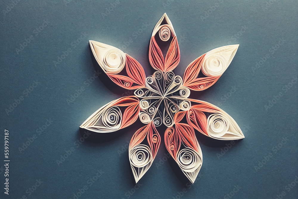 Splendid paper quilling snowflake shape flower background in digital art generative AI. Realistic ab