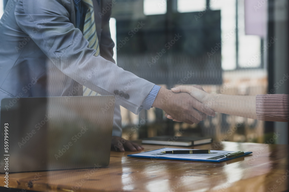 Job search and job interview, female candidate is a new employee of the company being interviewed ab