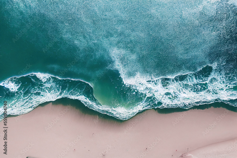 Spectacular top view from drone photo of beautiful pink beach. Generative AI.