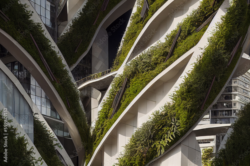 Splendid environmental awareness city with vertical forest concept of metropolis covered with green 