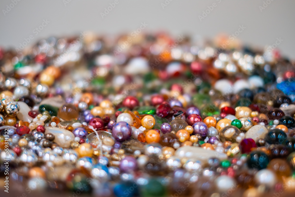 Colorful bead, pearl, diamond and gemstone ornament shiny