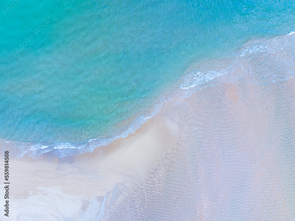 Top view of amazing pastel sand beach and turquoise sea copy space available nature background, High