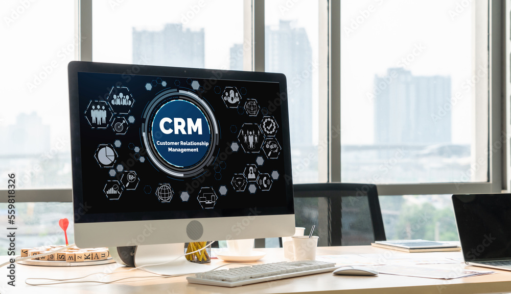 Customer relationship management system on modish computer for CRM business and enterprise