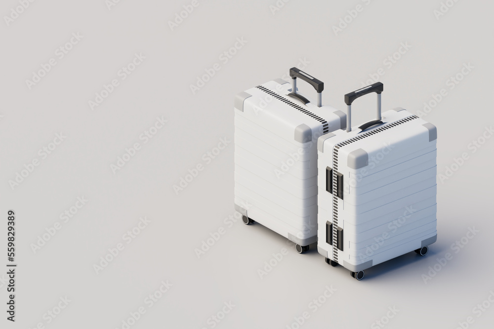 Minimalistic isometric concept suitcase or luggage mockup on white background. 3D Rendering