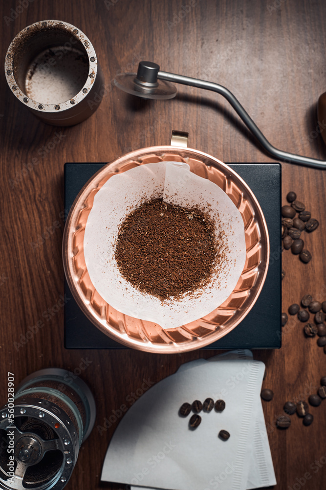 coffee powder in the dripper for make coffee