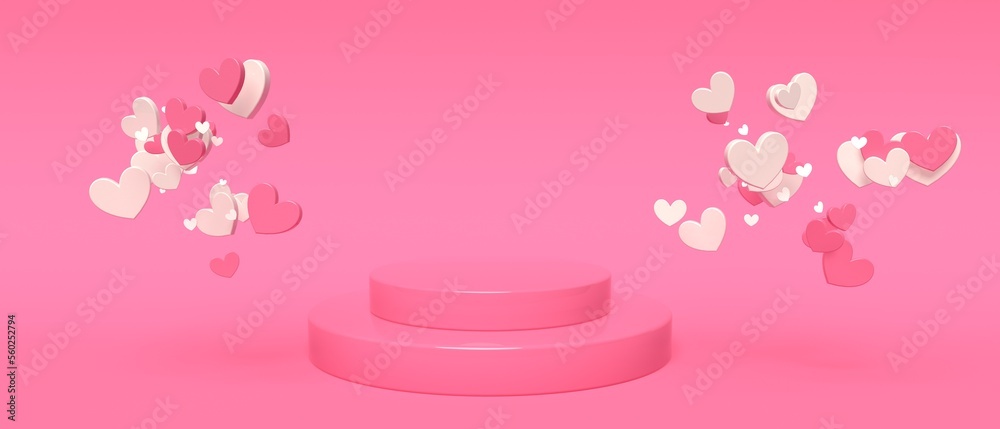 Hearts with podium - Appreciation and love theme - 3D render