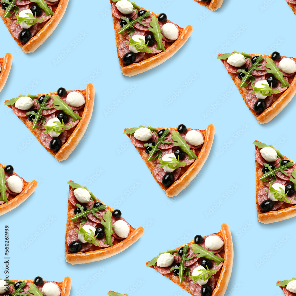 Slice of pizza with arugula and mozzarella on white background