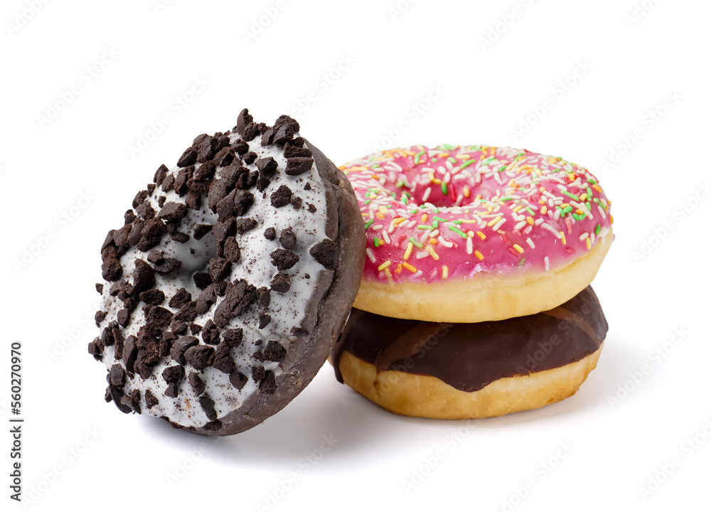 Delicious glazed donuts isolated on white background