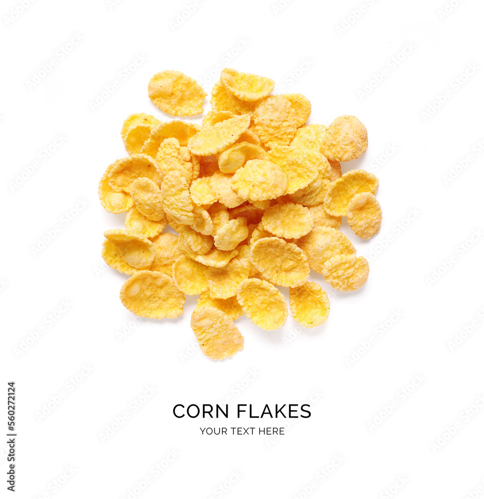 Creative layout made of corn flakes on the white background.Flat lay. Food concept.