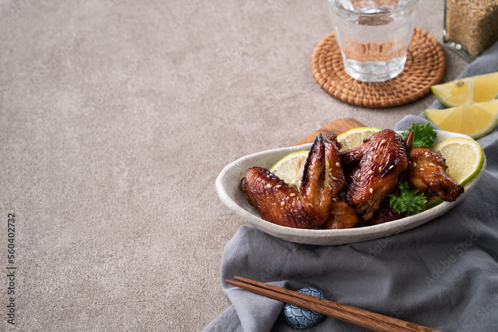 Roasted sweet sauced teriyaki chicken wings.