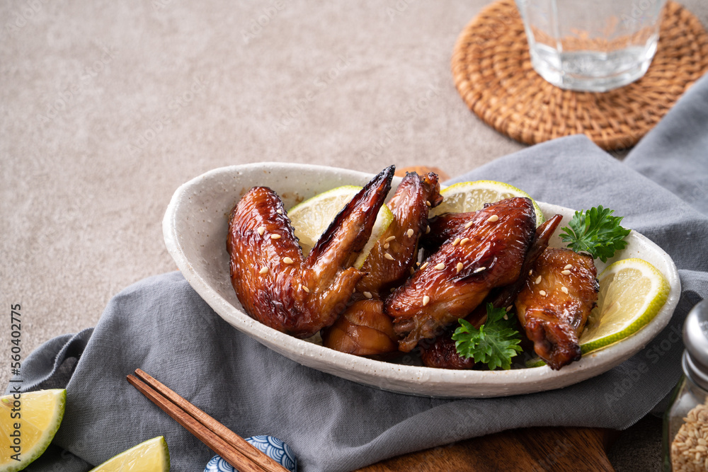 Roasted sweet sauced teriyaki chicken wings.