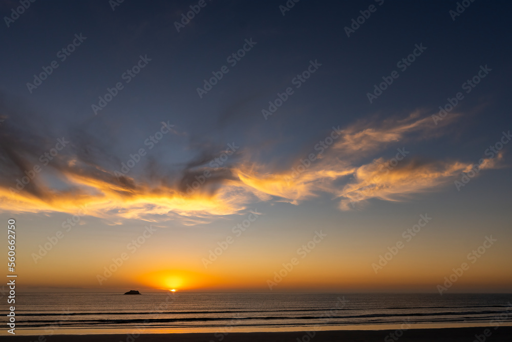 Sunset over the Atlantic Ocean at the west coast town of Yzerfontein. Western Cape. South Africa