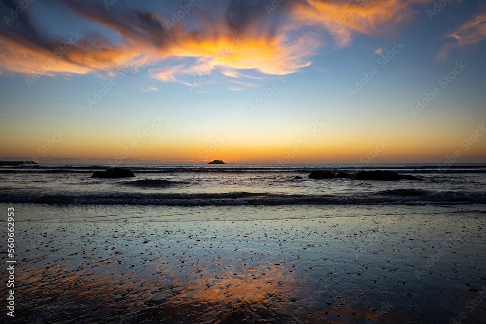 Sunset over the Atlantic Ocean at the west coast town of Yzerfontein. Western Cape. South Africa