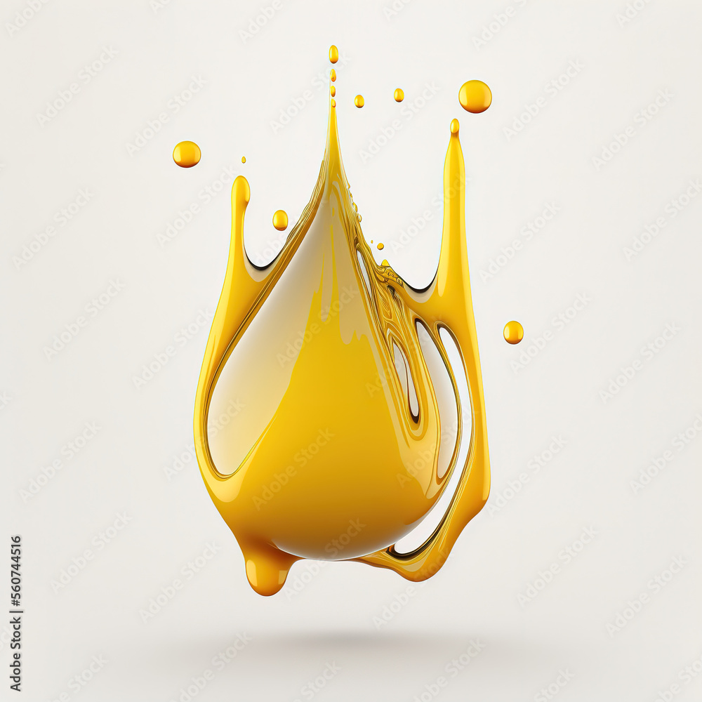 Beautiful golden oil droplets on a white background created from computer graphics for use as logos,