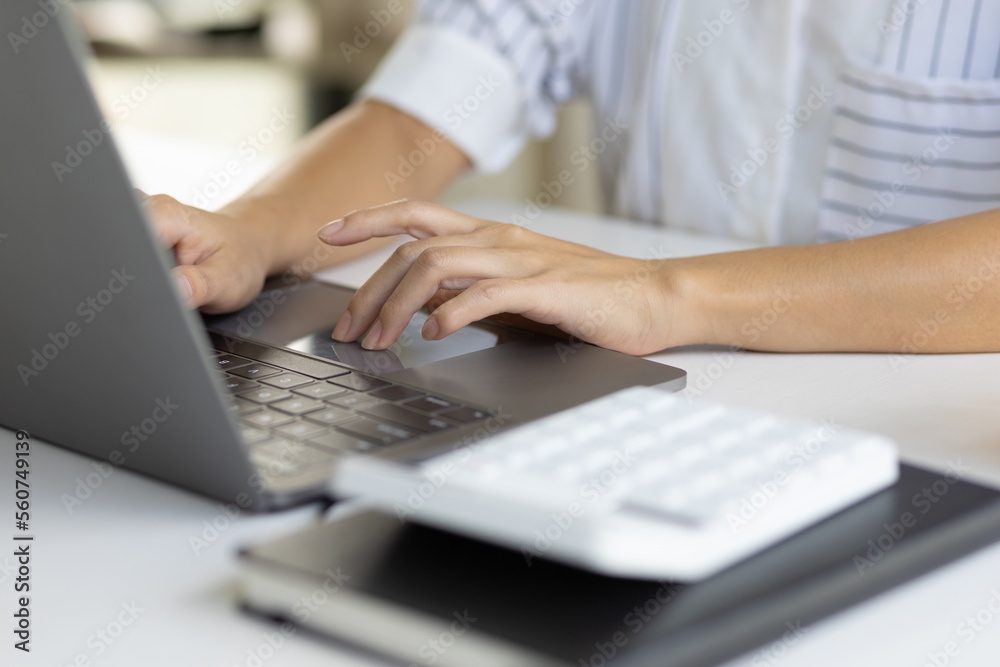 Business woman working on laptop, modern accounting concepts.