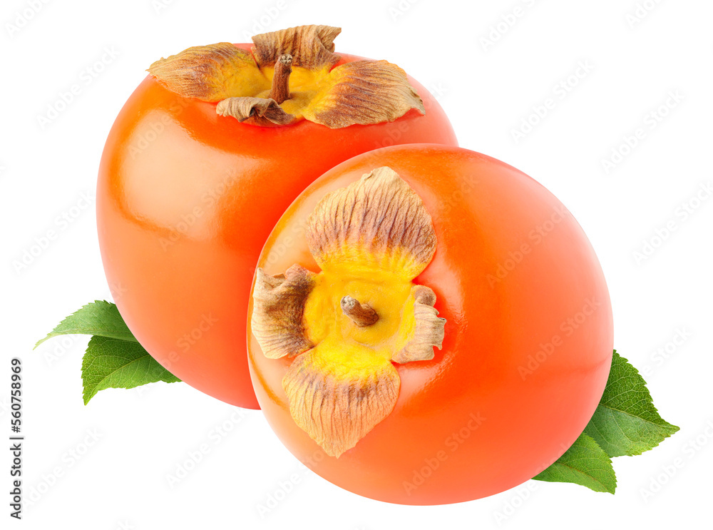 Two persimmon (kaki) fruits cut out