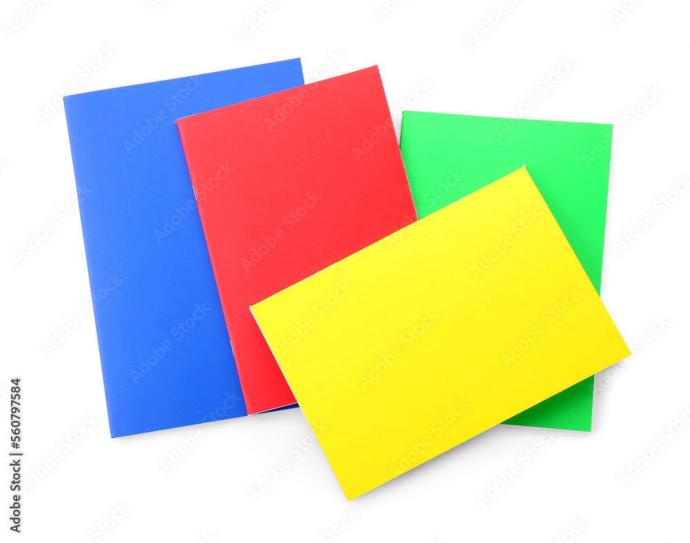 Colorful notebooks isolated on white background