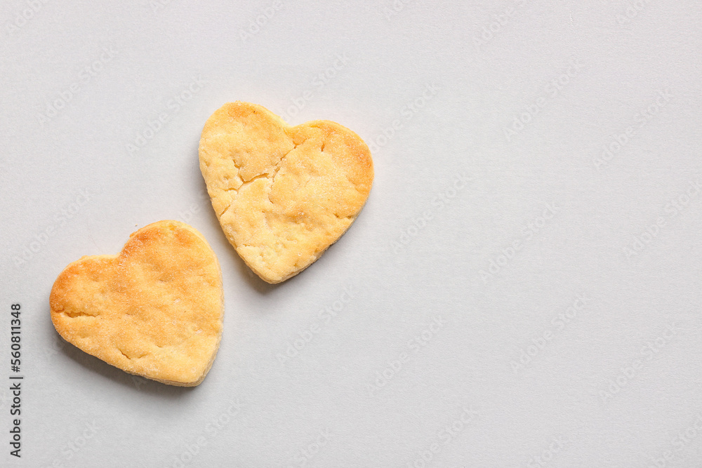 Delicious heart shaped cookies on light background. Valentines Day celebration