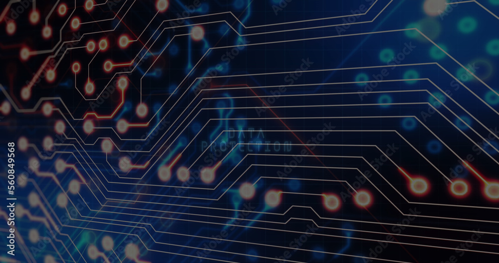 Image of network of connections with icons over data processing