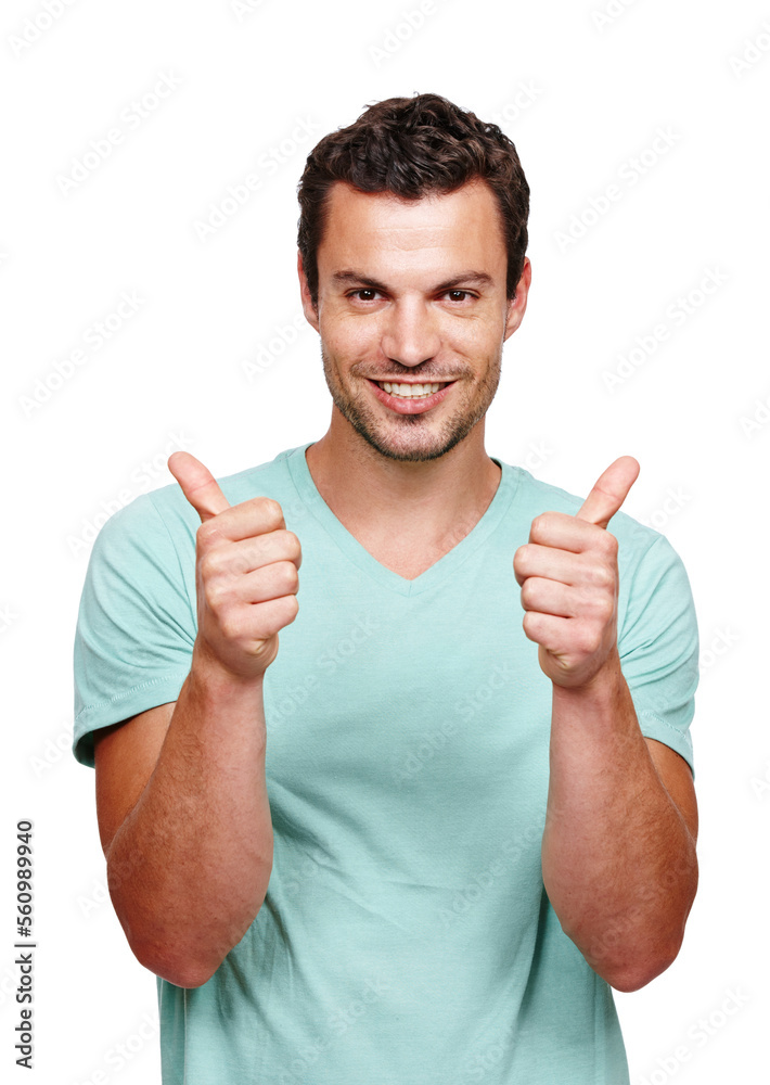 Thumbs up, happy and portrait of a man in a studio with success, good news and agreement. Happiness,