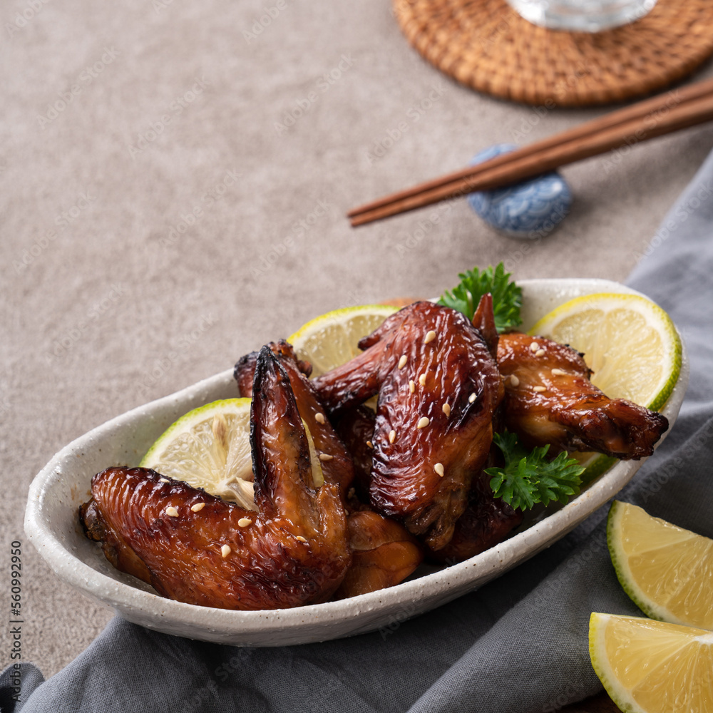 Roasted sweet sauced teriyaki chicken wings.