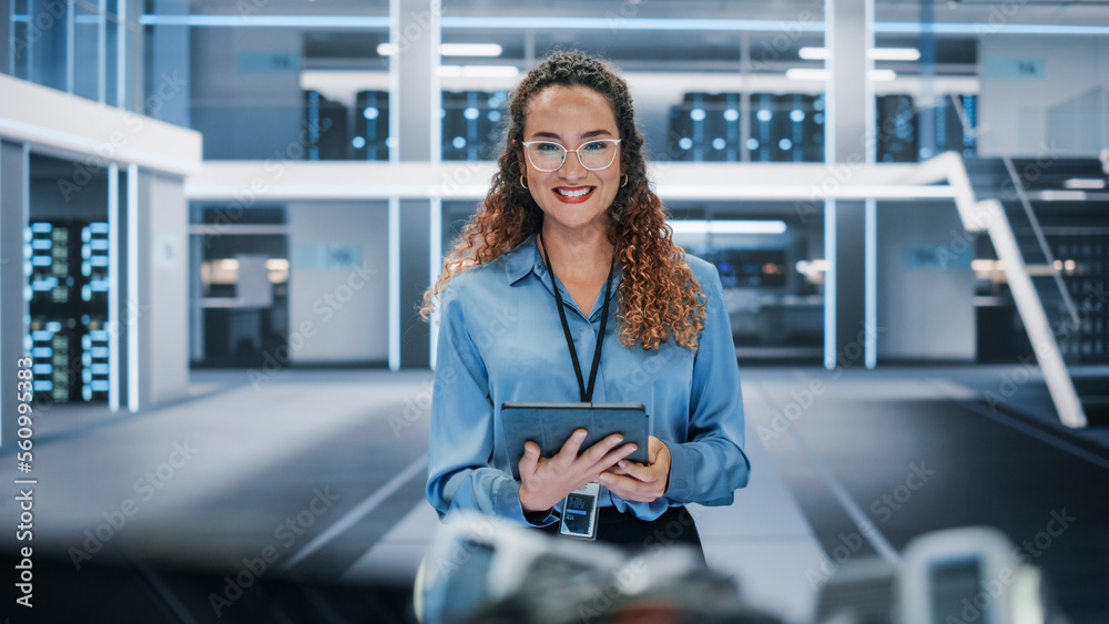 Portrait of a Beautiful Latin Female Wearing Smart Corporate Shirt and Glasses, Looking at Camera an