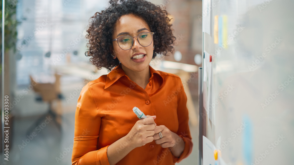 Portrait of a Beautiful Black Woman in Smart Casual Clothes Doing a Presentation in a Meeting Room f