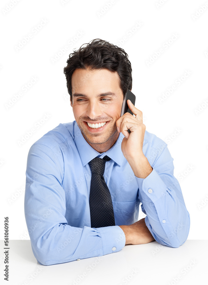 Phone call, business and man on studio background for communication, negotiation and mobile networki