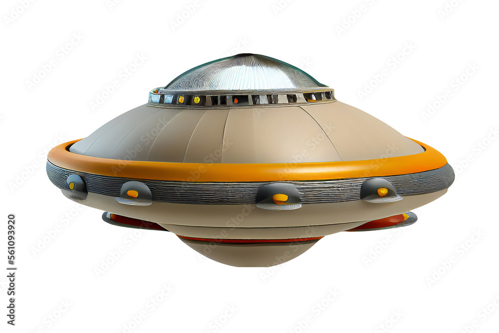 UFO flying saucer spaceship from outer space which is an alien craft, png file cut out and isolated 