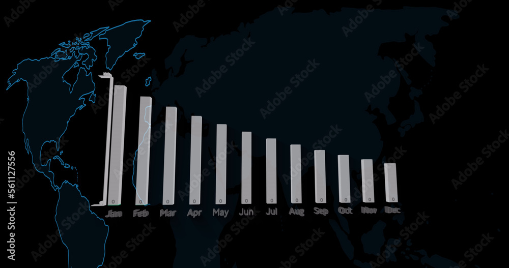 Image of data processing and statistics on dark background