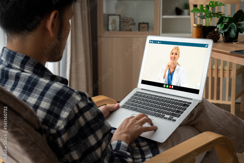 Doctor video call online by modish telemedicine software application for virtual meeting with patien