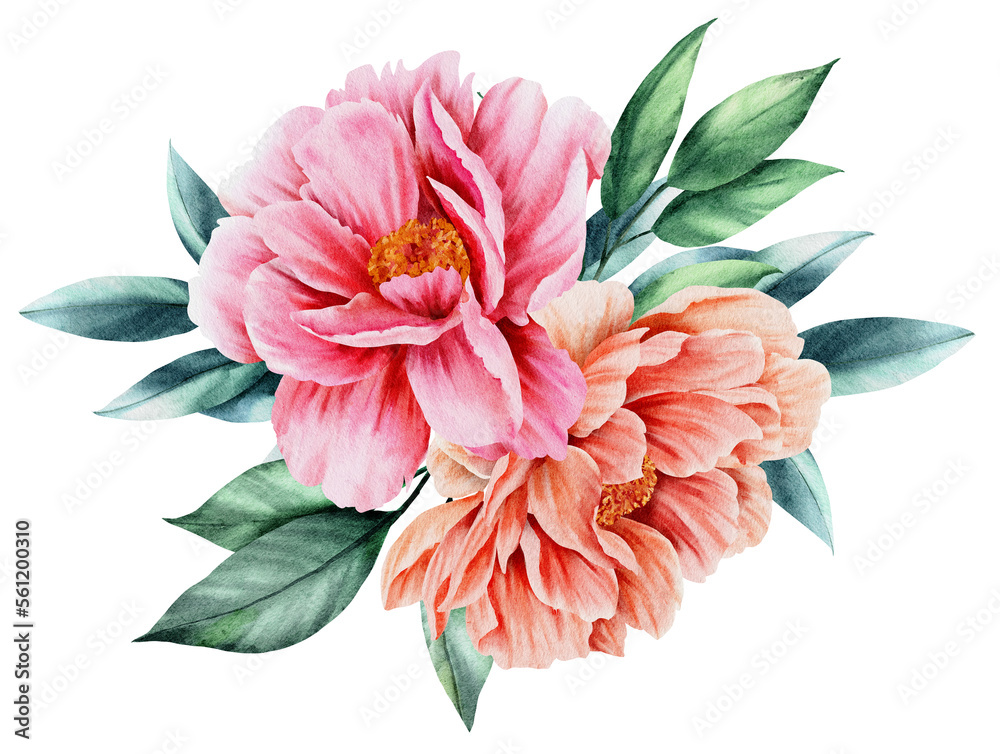 Peony Floral Bouquet Watercolor Art