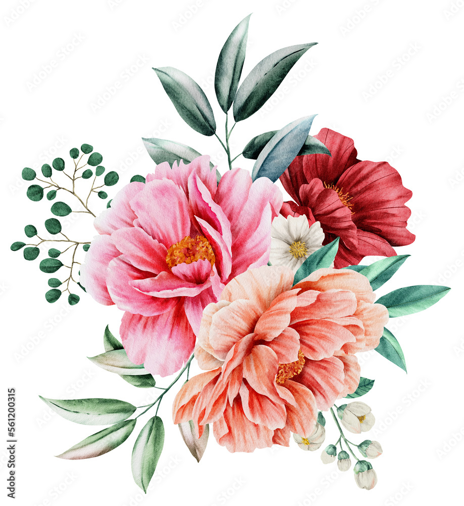 Peony Floral Bouquet Watercolor Art