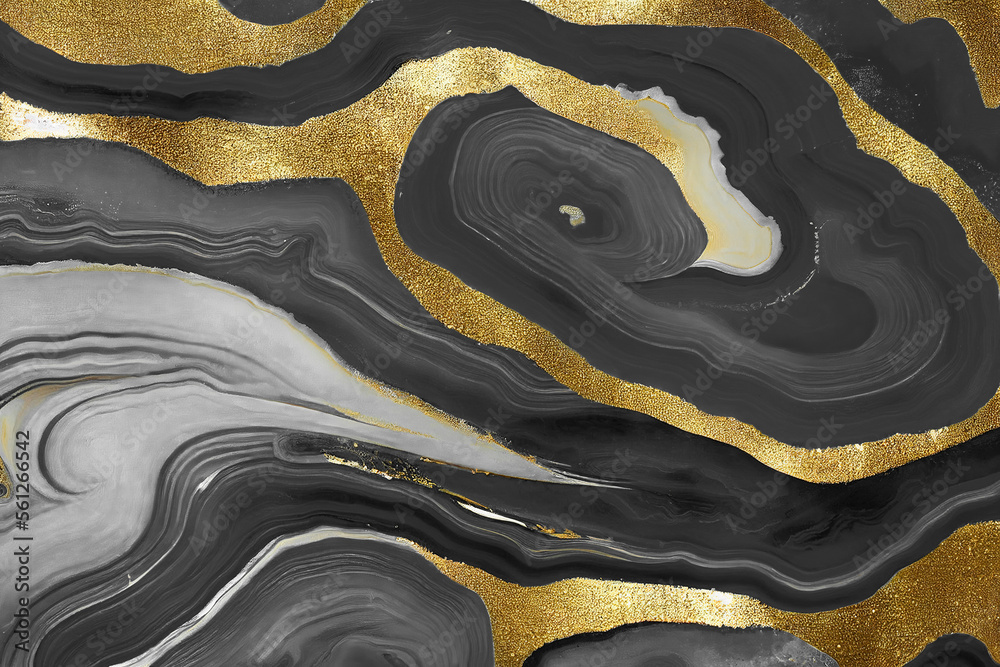 Abstract art background with a fluid marble black and gold texture. Splendid luxury abstract artwork