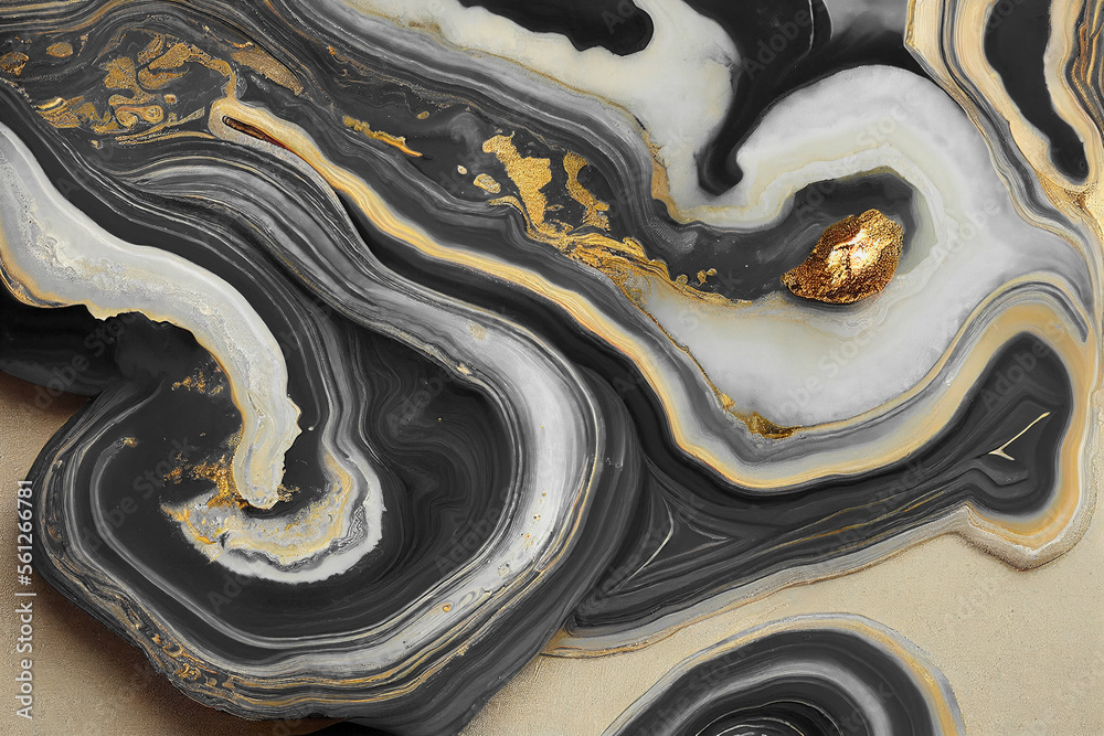 Abstract art background with a fluid marble black and gold texture. Splendid luxury abstract artwork