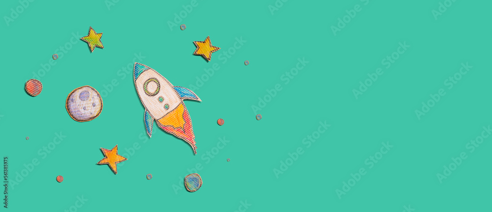 Space exploration theme with rocket and star drawings