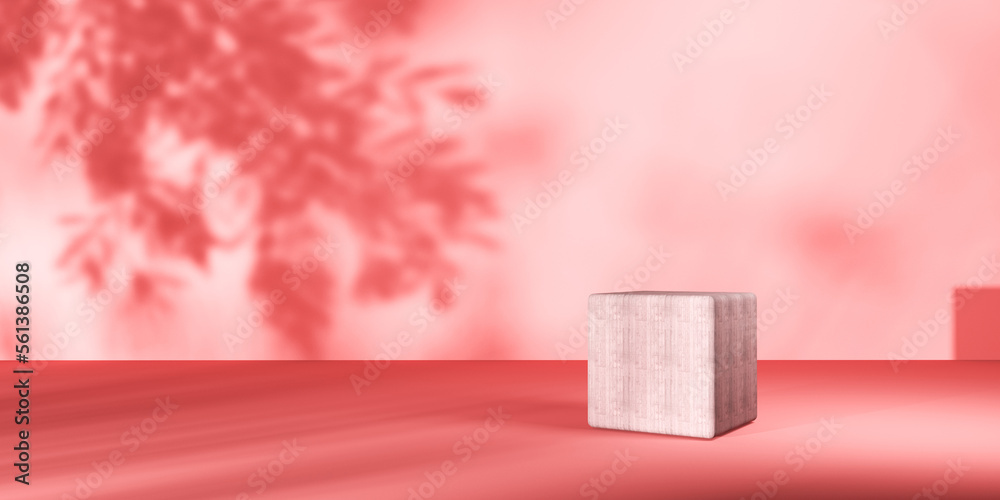 Wooden cube blocks in a room with shadow of trees - 3D render