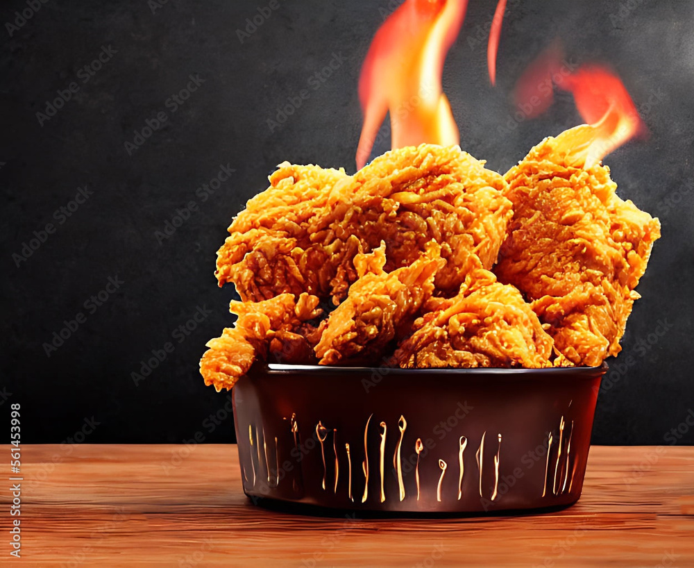 Delicious hot and crispy fried chicken meat.