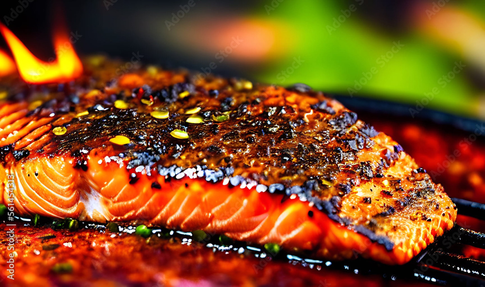 Grilled salmon. Healthy food: baked salmon. Hot fish dish.