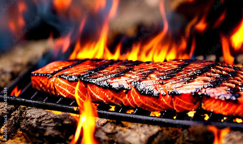 Grilled salmon. Healthy food: baked salmon. Hot fish dish.