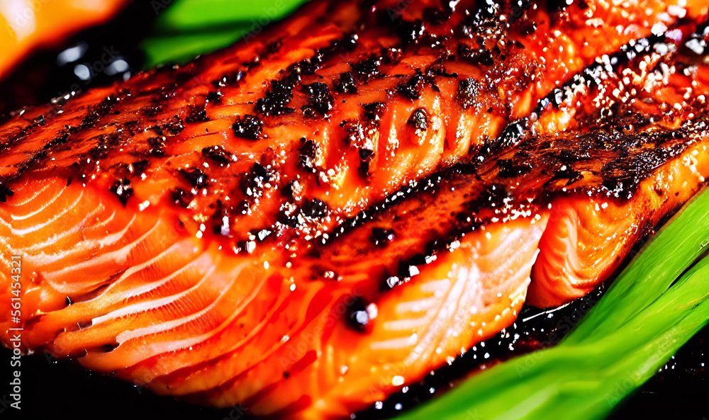 Grilled salmon. Healthy food: baked salmon. Hot fish dish.