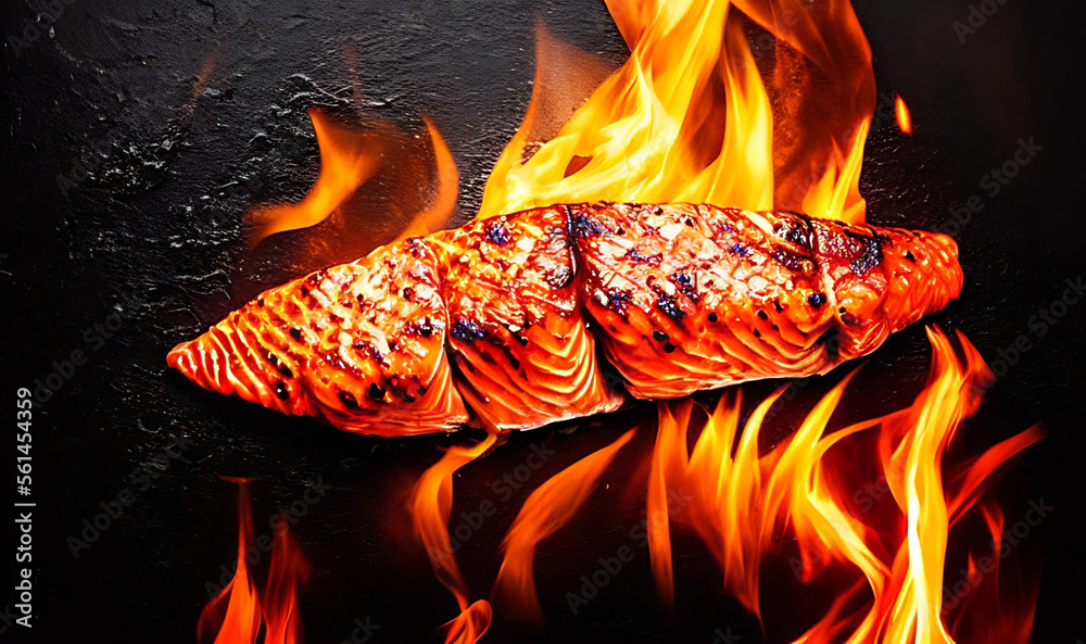 Grilled salmon. Healthy food: baked salmon. Hot fish dish.